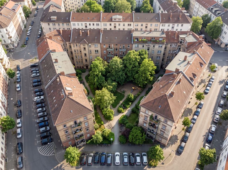 Luftaufnahme einer Wohnanlage – Bewertung großvolumiger Objekte